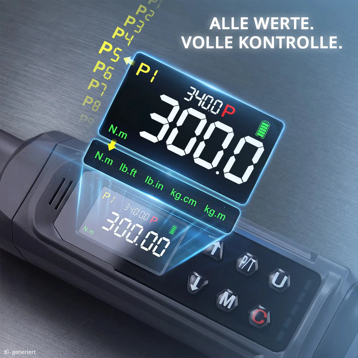STAHLWERK Digitaler Drehmomentschlüssel 5-340 Nm 1/2"-Aufnahme | 72 Zähne | 560 mm | mit Eichzertifikat | Umschaltknarre | Ratschenschlüssel | Ratsche | LED-Anzeige und Transportbox