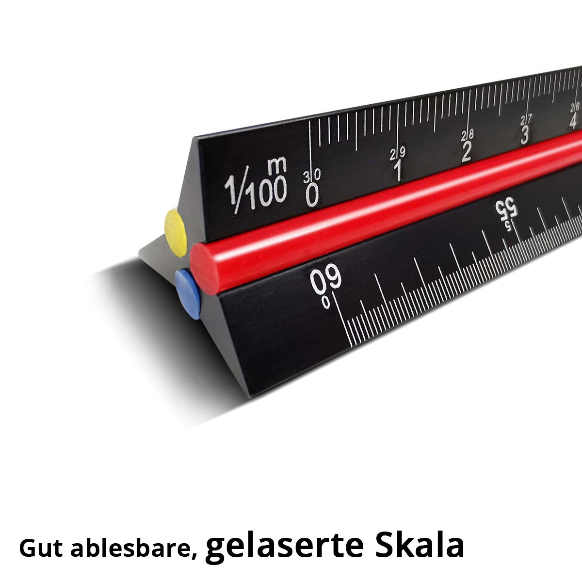 Righello triangolare STAHLWERK 30 cm con scale metriche in scala 1:100 | 1:200 | 1:300 | 1:400 | 1:500 | Scala triangolare in alluminio 1:600 | Righello triangolare | Righello architetto