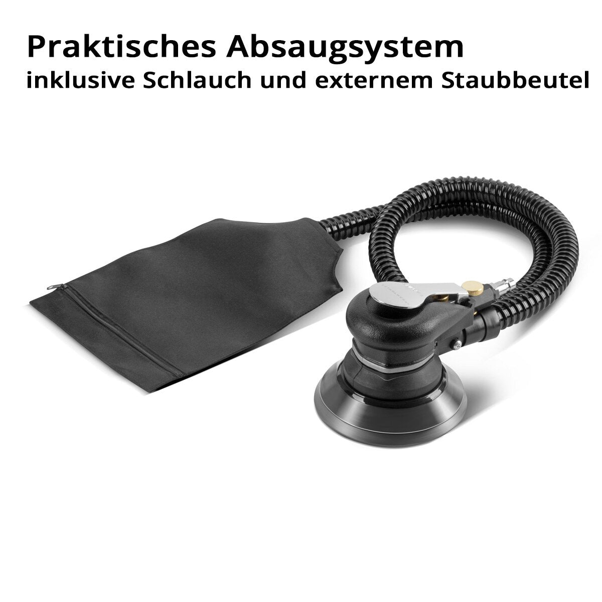 STAHLWERK compressed air eccentric sander DES-125 ST | Compressed air sander with 125 mm sanding plate | Polishing machine for polishing and grinding metal, plastic and wood including suction system and dust bag