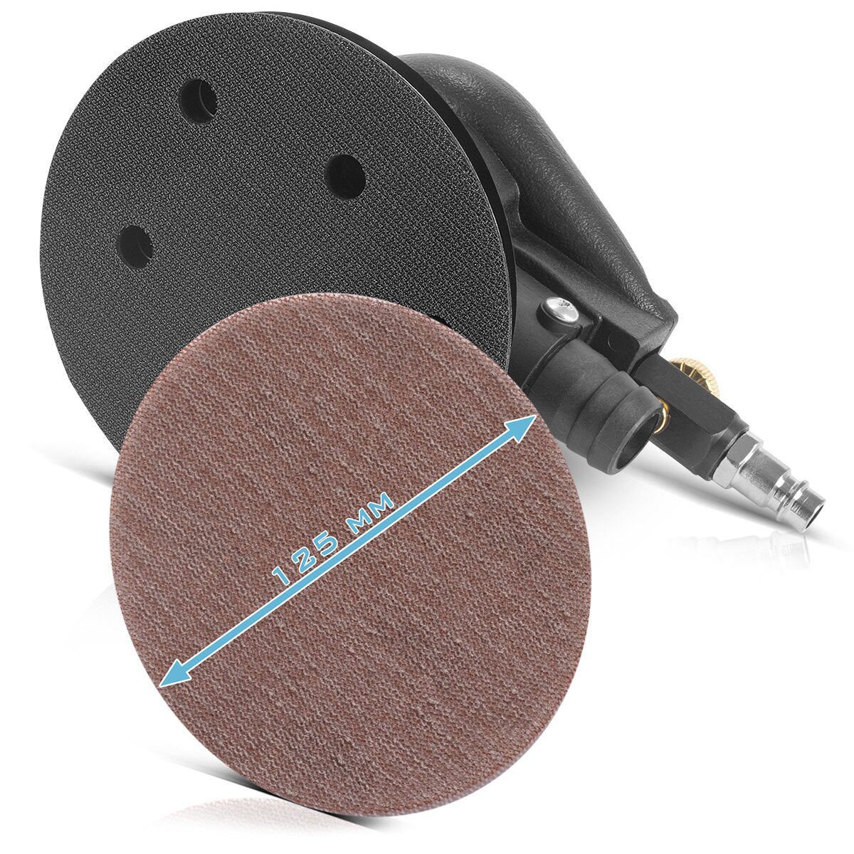 Lijadora excéntrica de aire comprimido STAHLWERK DES-125 ST con juego de 14 discos de lijado con velcro de malla Lijadora de aire comprimido P60-P320 con disco de lijado de 125 mm | Pulidora con sistema de aspiración y bolsa para polvo.