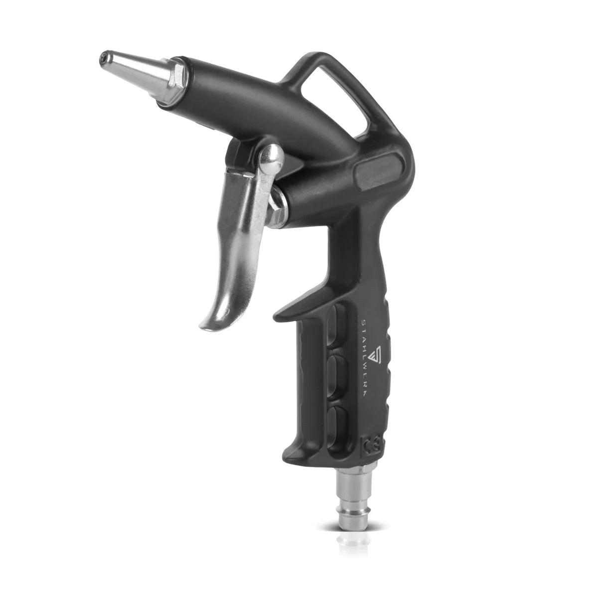 Set aria compressa STAHLWERK 5 pezzi | attrezzo ad aria compressa comprensivo di pistola per verniciatura, pistola per soffiaggio, pistola per pulizia con contenitore, gonfiatore per pneumatici con manometro e tubo a spirale da 5 metri per il collegamento