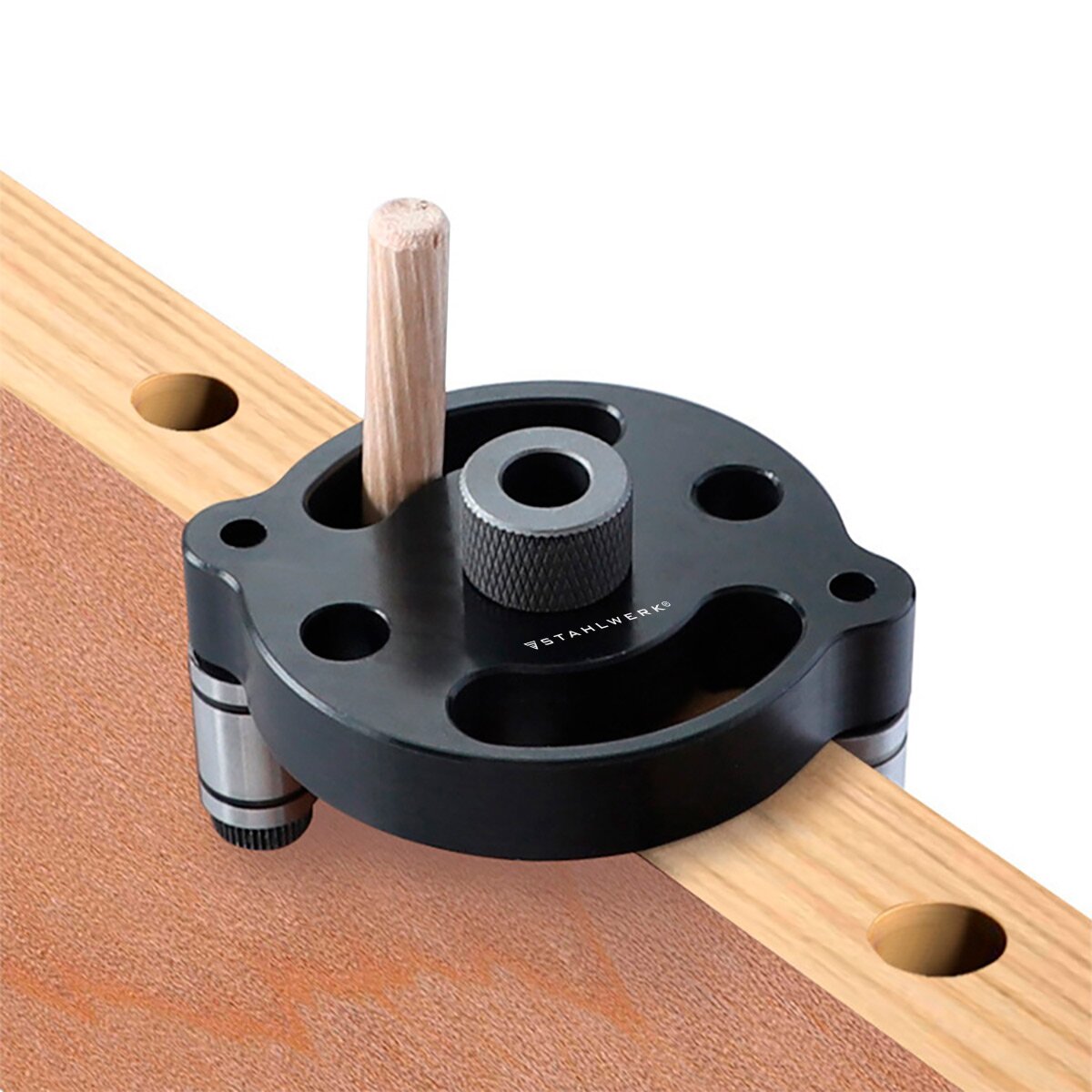 STAHLWERK dowel jig set with drill bushings and drill bits 3 | 4 | 5 | 6 | 7 | 8 | 9 | 10 mm self-centering dowel aid | Dowel gauge | Drilling template | Drill guide | Drilling aid | Drilling jig for wooden dowels