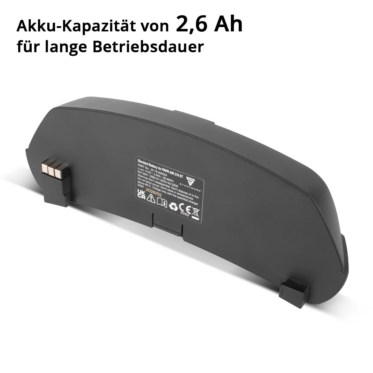 STAHLWERK Ersatz-Akku für Frischluft-Schweißhelme mit Gebläse-Einheit | Li-Ion Akku 2,6 Ah | Zubehör für Schweißhelme MASTER AIR und BOOSTER AIR | PAPR AIR 210 ST-Frischluftfilter-System