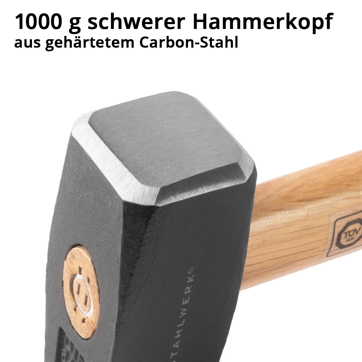 Jeu de 2 marteaux STAHLWERK avec tête de marteau de 1000 g Marteau à plaque en acier au carbone trempé et peint | marteau de haute qualité avec manche en bois dur incassable | Testé TÜV + GS