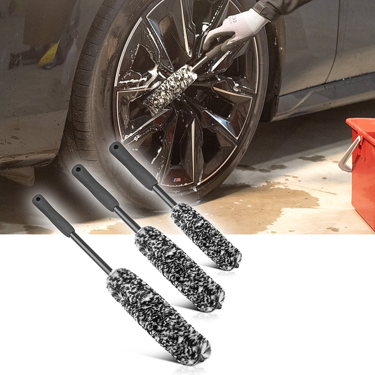STAHLWERK cepillo para llantas juego de 3 cepillos para limpieza de automóviles | Cepillo para detalles | Cepillo de ruedas | Cepillo de cuidado | Cepillo de lavado de coches | Cepillo universal para limpiar superficies sensibles.