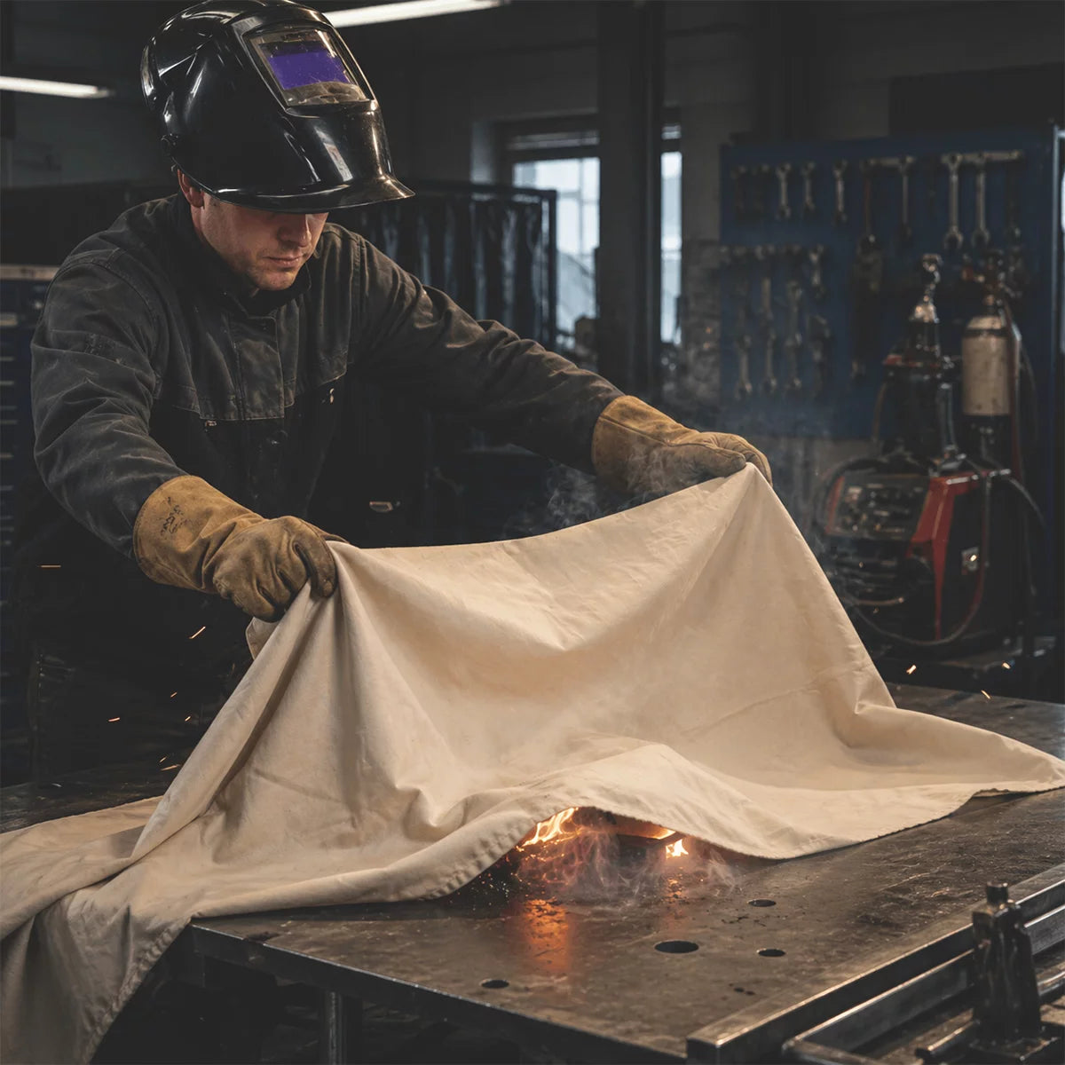 Coperta antincendio STAHLWERK 200 x 100 cm in fibra di vetro DIN EN 1869:2019 coperta antincendio | Coperta antincendio | Coperta antincendio | Tappetino estinguente | Coperta di emergenza | Coperta da saldatore