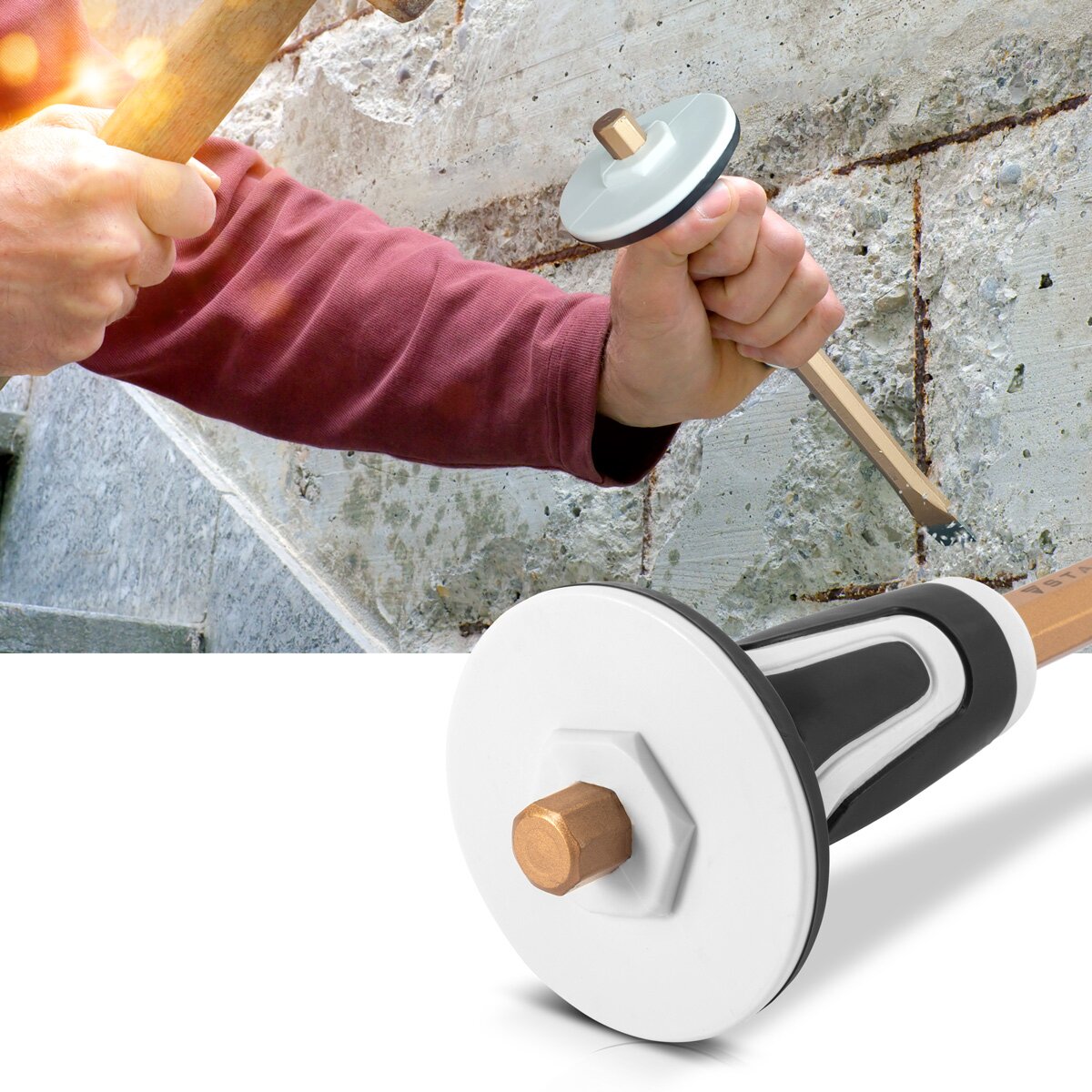 STAHLWERK flat chisel | Pointed chisel set of 2 gold 300 mm hand chisel made of hardened steel for professional chiseling of metal, stone, wood, concrete, tiles and plastics