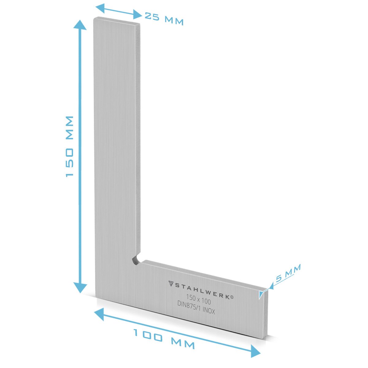 STAHLWERK ángulo plano 90° 150 x 100 mm DIN 875/1 ángulo de control / ángulo de cerrajería / ángulo de tope / ángulo de precisión de acero inoxidable