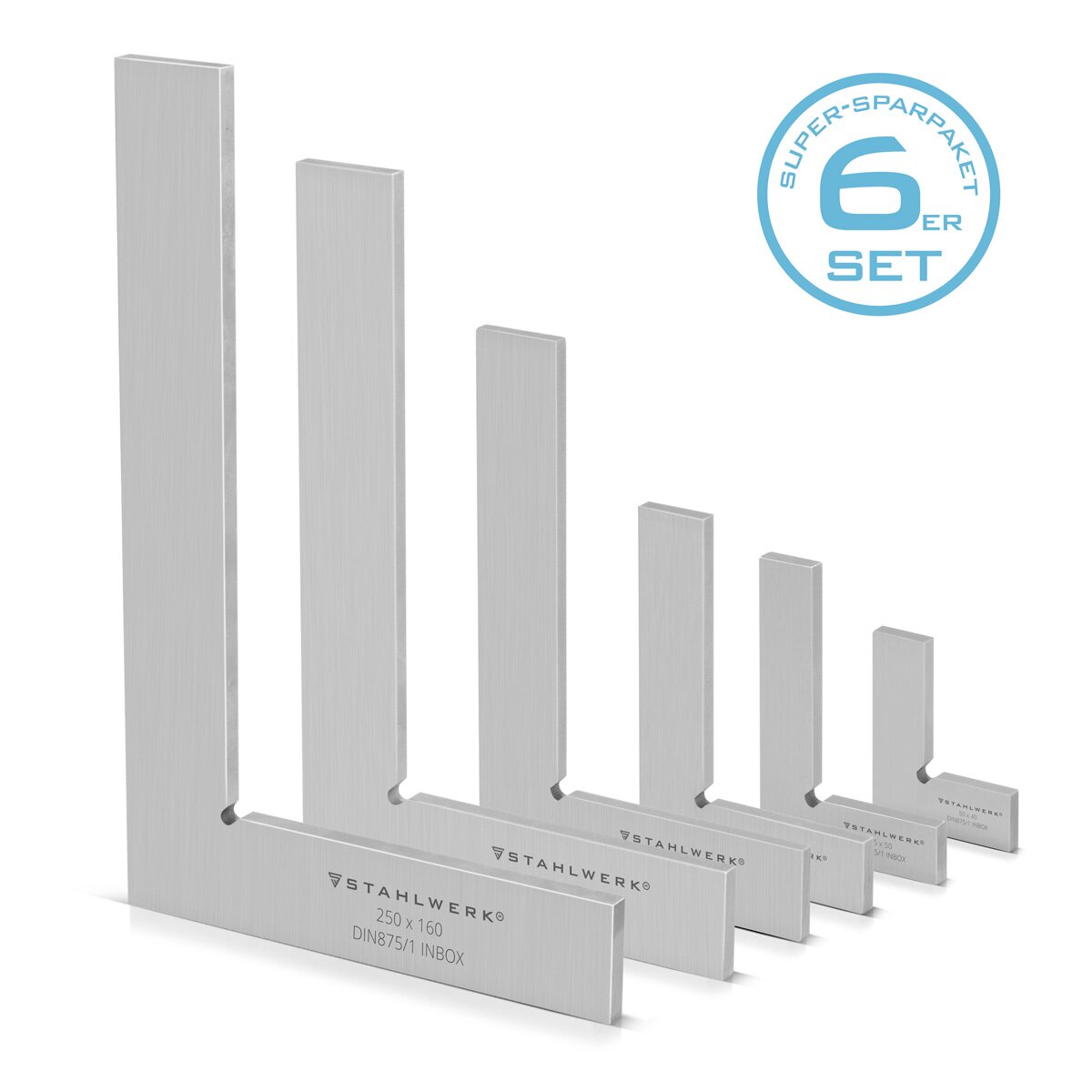 STAHLWERK angle plat 90° jeu de 6 angle de contrôle DIN 875/1 / angle de serrurier / angle d'arrêt / angle de précision en acier inoxydable