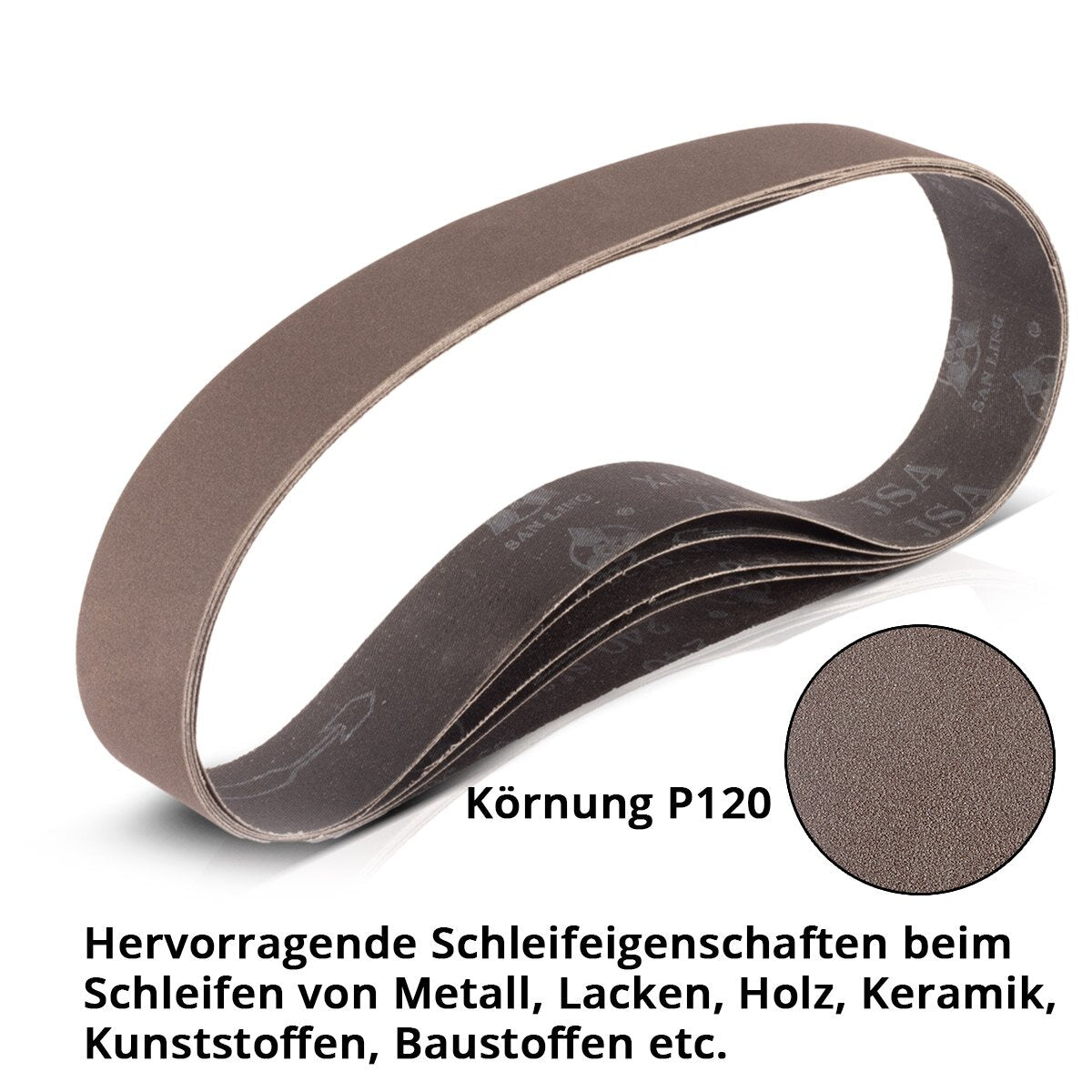 STAHLWERK sanding belt set of 5 with P120 grit 40 x 760 mm universal sandpaper | Fabric sanding belt | Abrasives for pipe belt grinders, belt sanders and sanders