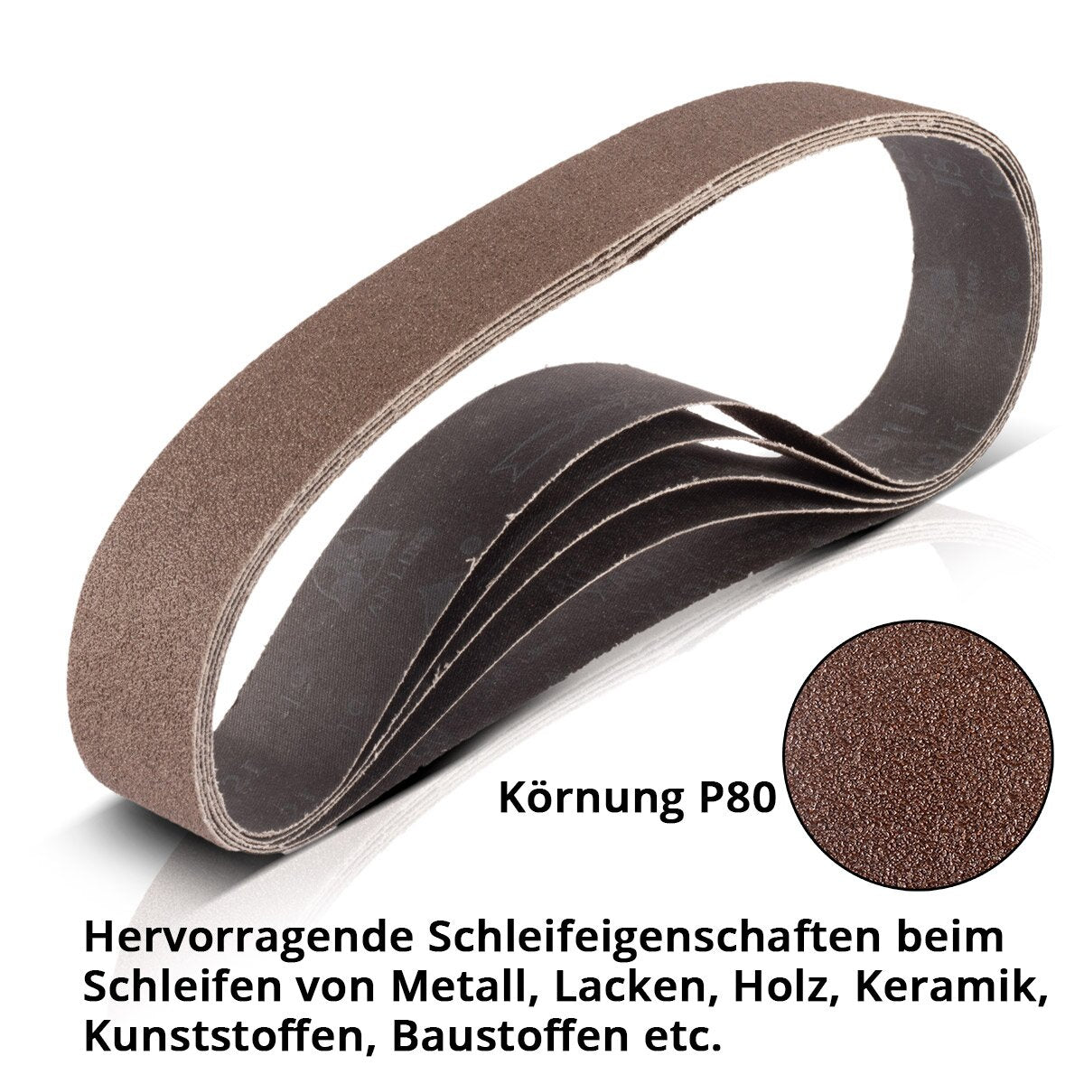STAHLWERK sanding belt set of 5 with P80 grit 40 x 760 mm universal sandpaper | Fabric sanding belt | Abrasives for pipe belt grinders, belt sanders and sanders