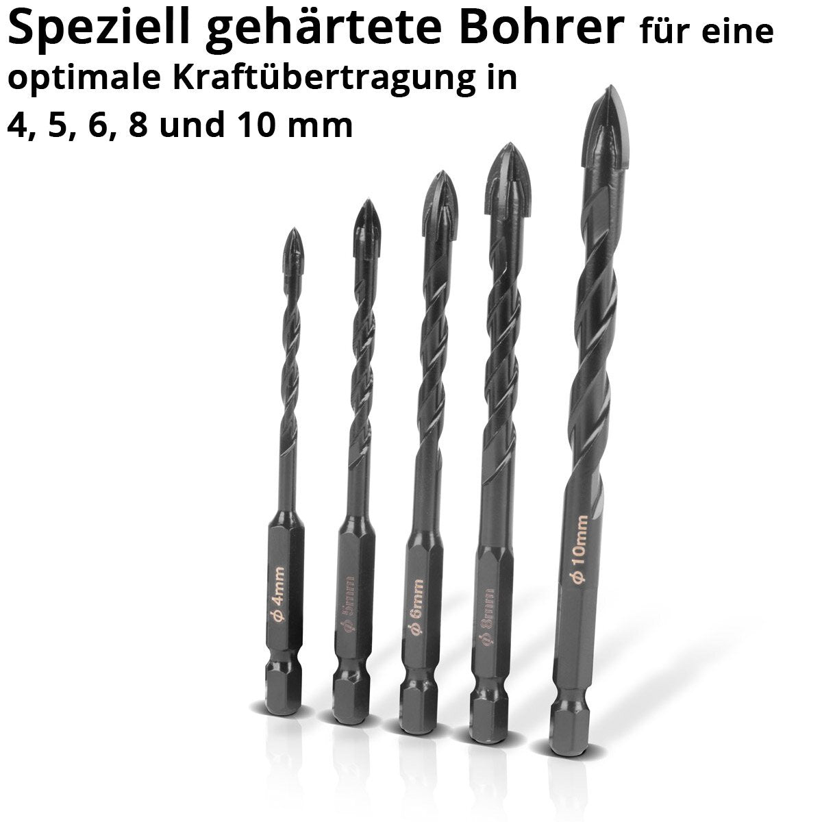 STAHLWERK glass drill | Tile drill | Ceramic drill set of 5 4 | 5 | 6 | 8 | 10 mm with 1/4 inch hexagonal holder for drilling holes in glass, tiles, ceramics, porcelain, clinker brick, fine stoneware, marble