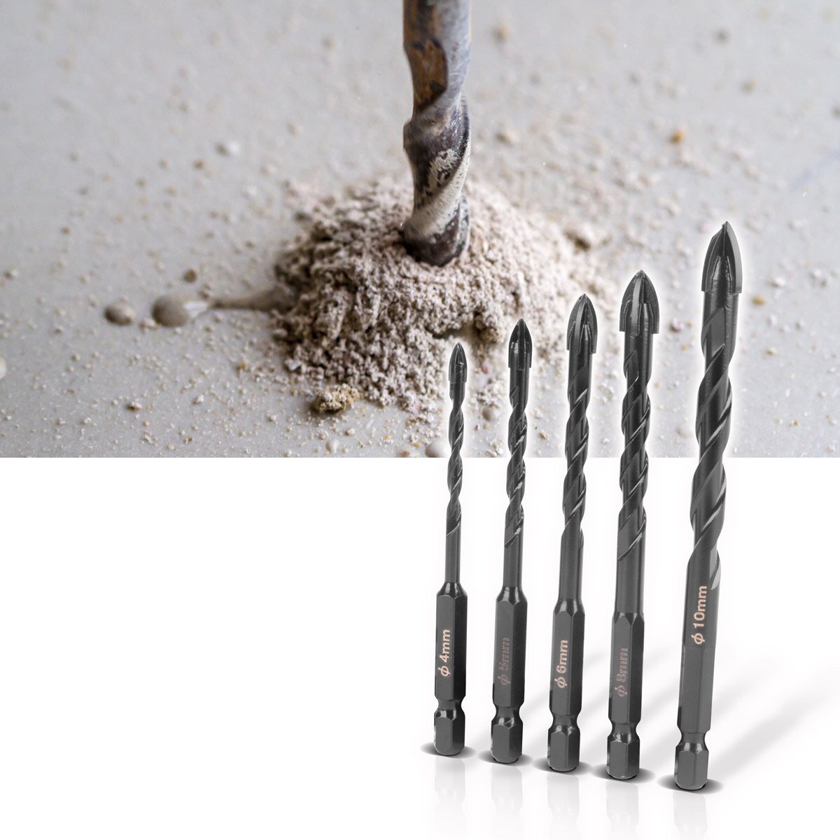 STAHLWERK glass drill | Tile drill | Ceramic drill set of 5 4 | 5 | 6 | 8 | 10 mm with 1/4 inch hexagonal holder for drilling holes in glass, tiles, ceramics, porcelain, clinker brick, fine stoneware, marble