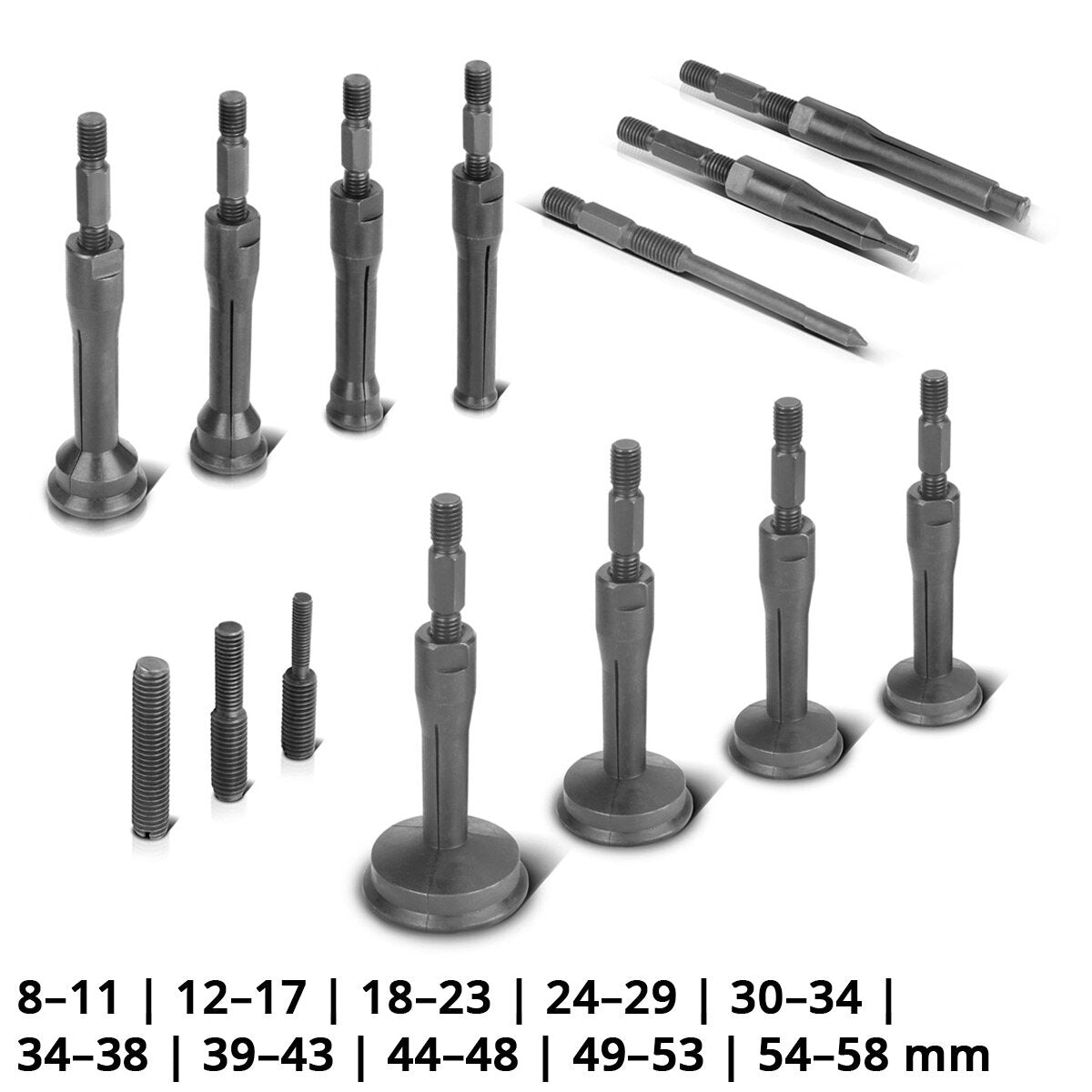 Juego de extractores de rodamientos inferiores de agujero ciego STAHLWERK con martillo deslizante, 3 adaptadores y 10 extractores de rodamientos. Herramienta especial de 16 piezas para quitar rodamientos inferiores.