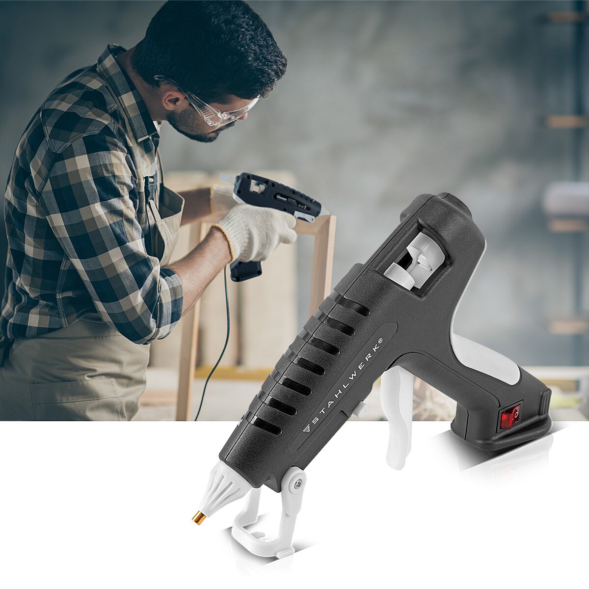 Pistolet à colle chaude STAHLWERK HKP-250 ST Pistolet à colle professionnel / Pistolet à colle chaude / Pistolet à colle thermofusible avec clapet anti-retour et 250 watts pour bâtons de colle chaude de 11 mm