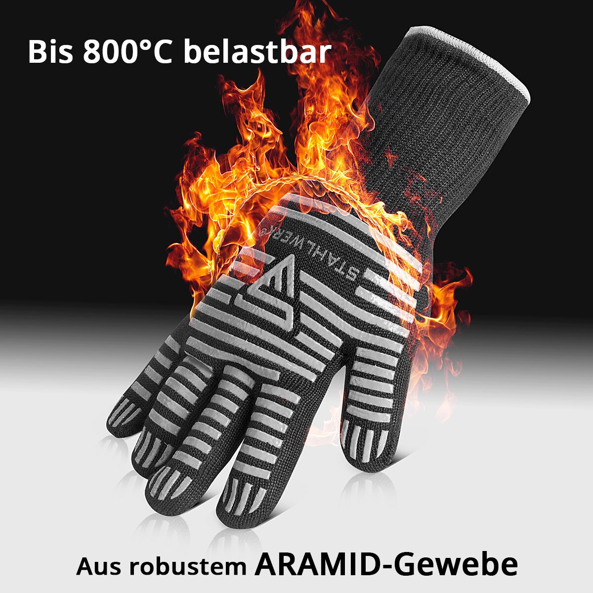 STAHLWERK Guanti resistenti al calore fino a 800°C EN 407:2004 Guanti ignifughi per la protezione dal calore | Guanti termici | Guanti da lavoro realizzati in robusto tessuto ARAMID