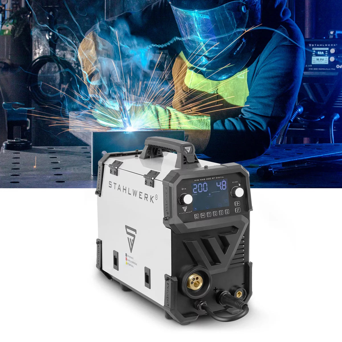 STAHLWERK welding machine MIG MAG 200 ST Digital fully equipped IGBT inert gas welding machine | Inverter with 200 A, spot function, synergic wire feed, FLUX and MMA | ARC function
