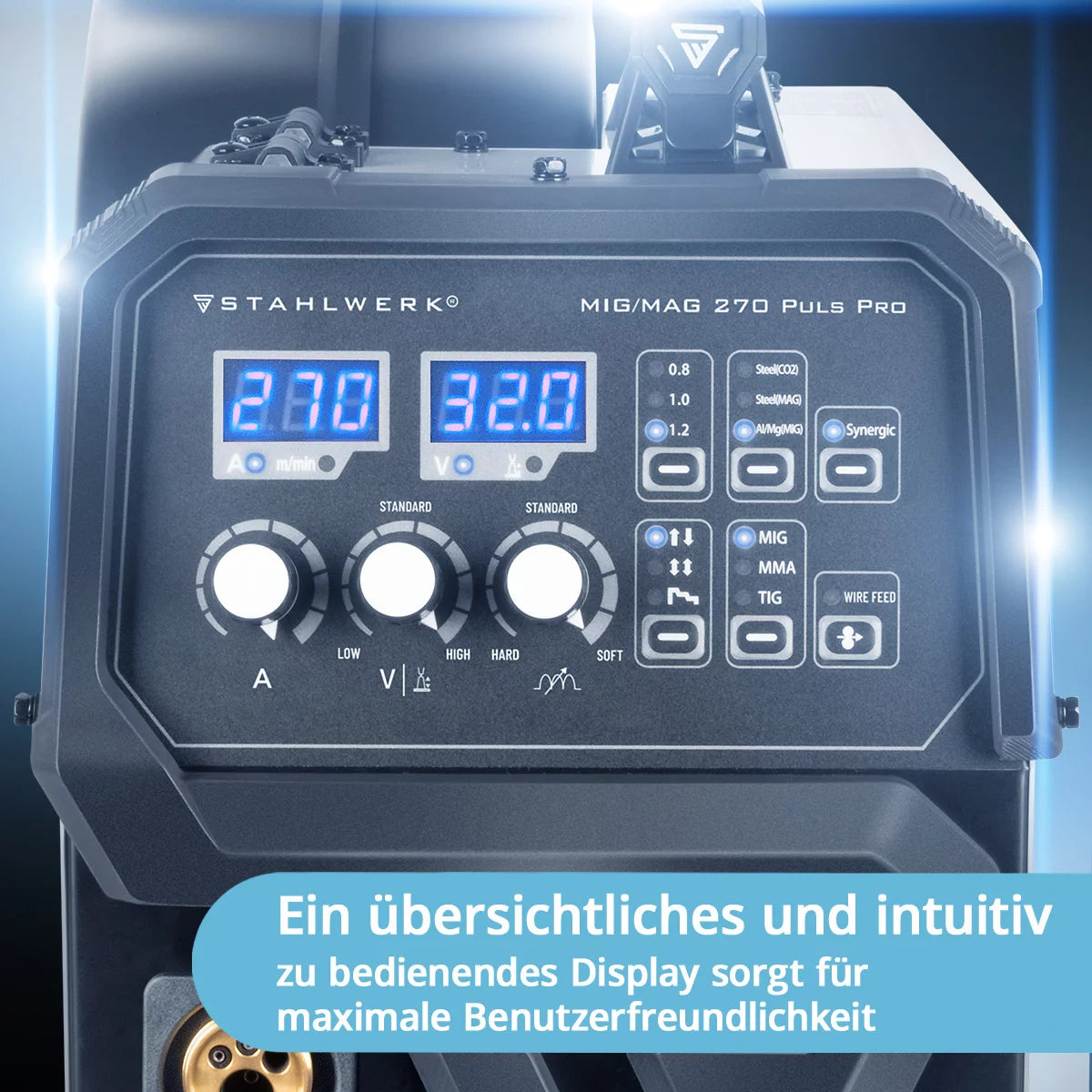 STAHLWERK Schweißgerät MIG 270 Puls Pro | 4-in-1 Schutzgas-Schweißgerät mit Pulsfunktion, AK25/MB25 Alu-Schweißbrenner und Verschleißteile-Set für Aluminium-Schweißen | Inverter mit 270 A, Spot-Funktion, synergischem Drahtvorschub, 4-Rollen-Antrieb