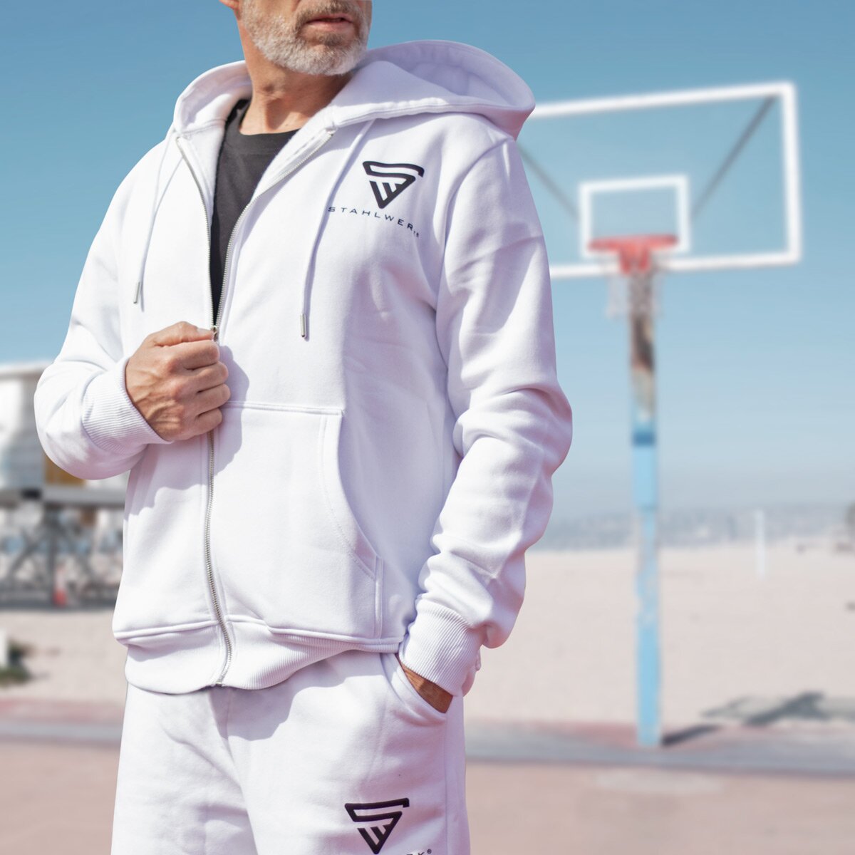 STAHLWERK Jogging Suit White Size L Tracksuit | joggers | Tracksuit | Sports suit | Sweatsuit | Fitness suit with hoodie and sweatpants