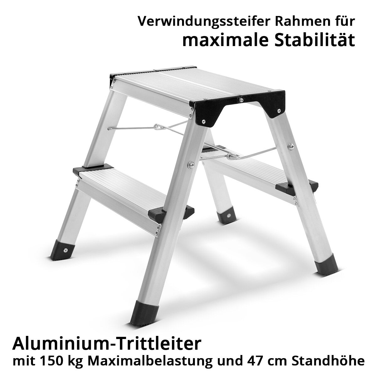 STAHLWERK step ladder TL-22 ST with 150 kg load capacity and 2 steps aluminum ladder | Folding ladder | Folding step | Multi-purpose ladder | Household Manager | Stepladder with non-slip rungs