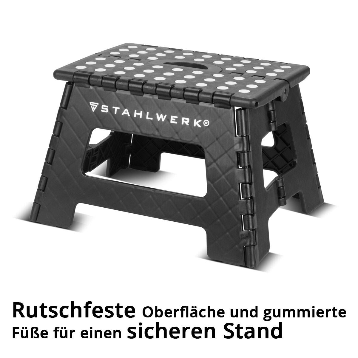 STAHLWERK Klapptritt KT-2 ST mit 150 kg Tragkraft Faltbarer Tritthocker | Klapphocker | Schemel | Trittstufe | Klappleiter | Trittleiter mit rutschfester Stufe