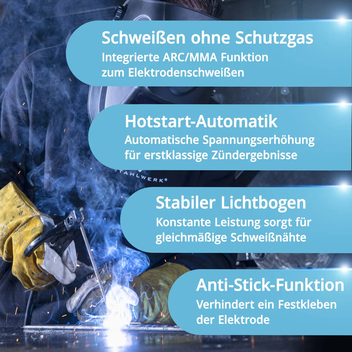 Poste à souder combiné STAHLWERK CTM-250 Puls Pro Poste à souder au gaz inerte 6 en 1 200 A | Fonction impulsion | Dévidoir synergique | Découpeur plasma 45 A intégré CUT| TIG | MIG-MAG | IMPULSION | MMA| FLUX
