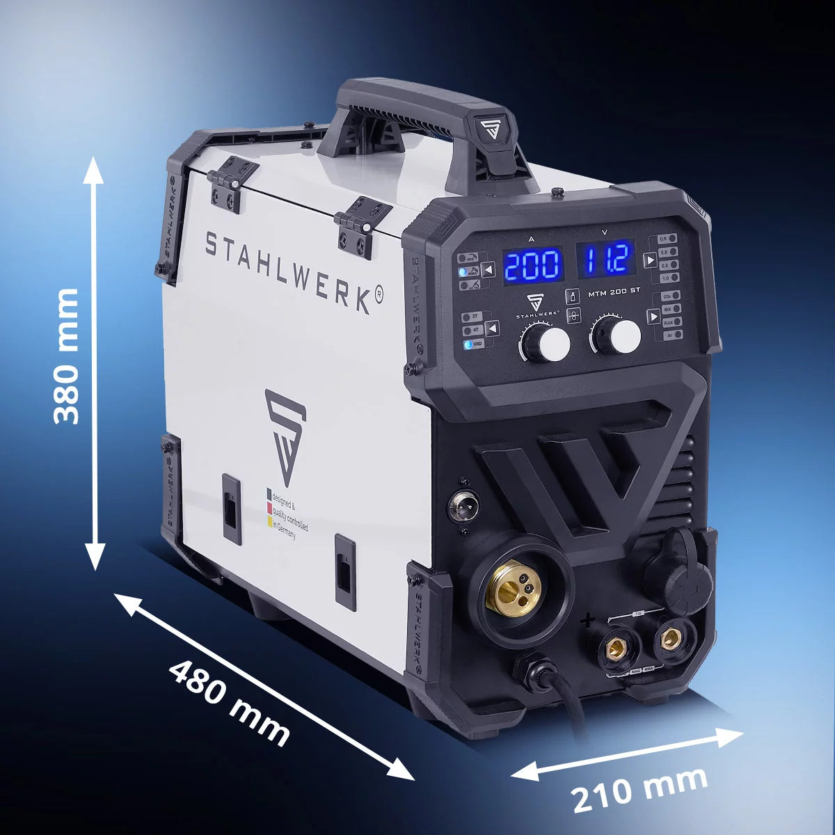 STAHLWERK MTM-200 ST 3-in-1 inert gas welding machine fully equipped | 200 A combination inverter for TIG, MIG/MAG, MMA, FLUX, CuSi3 soldering | HF ignition | Synergic wire feeder | VRD and Hotstart | 2-stroke / 4-stroke mode