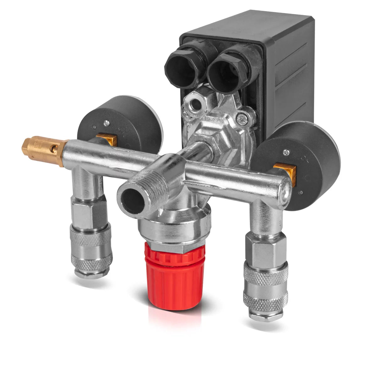 Pressostato STAHLWERK DE-20 ST Regolatore di pressione 0-10 bar | Valvola di controllo | Pressostato per compressore con manometro e due attacchi rapidi per compressori d'aria compressa