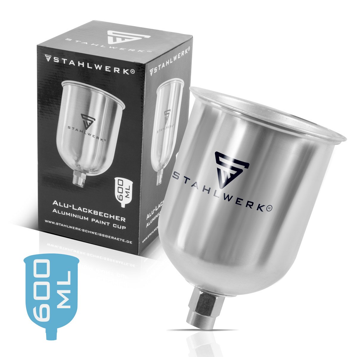 STAHLWERK juego de vasos de pintura de aluminio 125 ml / 600 ml vaso de pintura para pistola de pintar / pistola pulverizadora / pistola pulverizadora / pistola pulverizadora