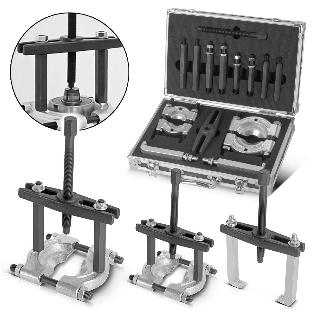 Juego de extractores de rodamientos STAHLWERK Juego de extractores de 14 piezas | Herramienta especial para el desmontaje profesional de rodamientos, engranajes, poleas, rotores o embragues interiores y exteriores.