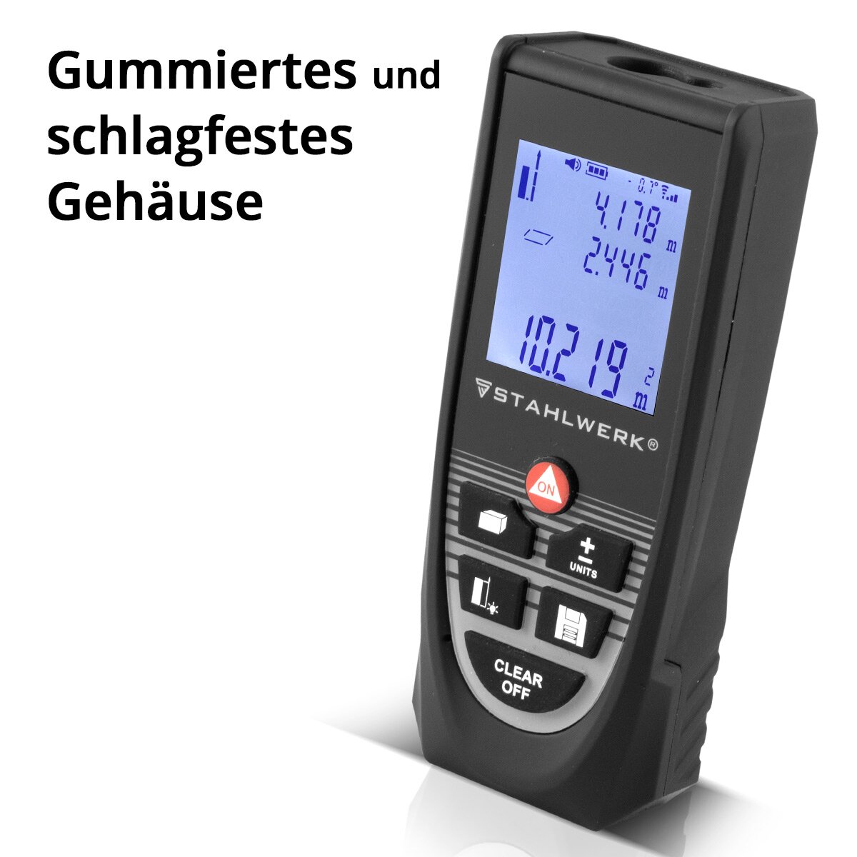 Telémetro láser STAHLWERK LE-80 ST Medidor de distancias de hasta 80 m con pantalla digital LCD iluminada, medidor de distancias y distancias para medir con precisión distancias y volúmenes en obras o en interiores