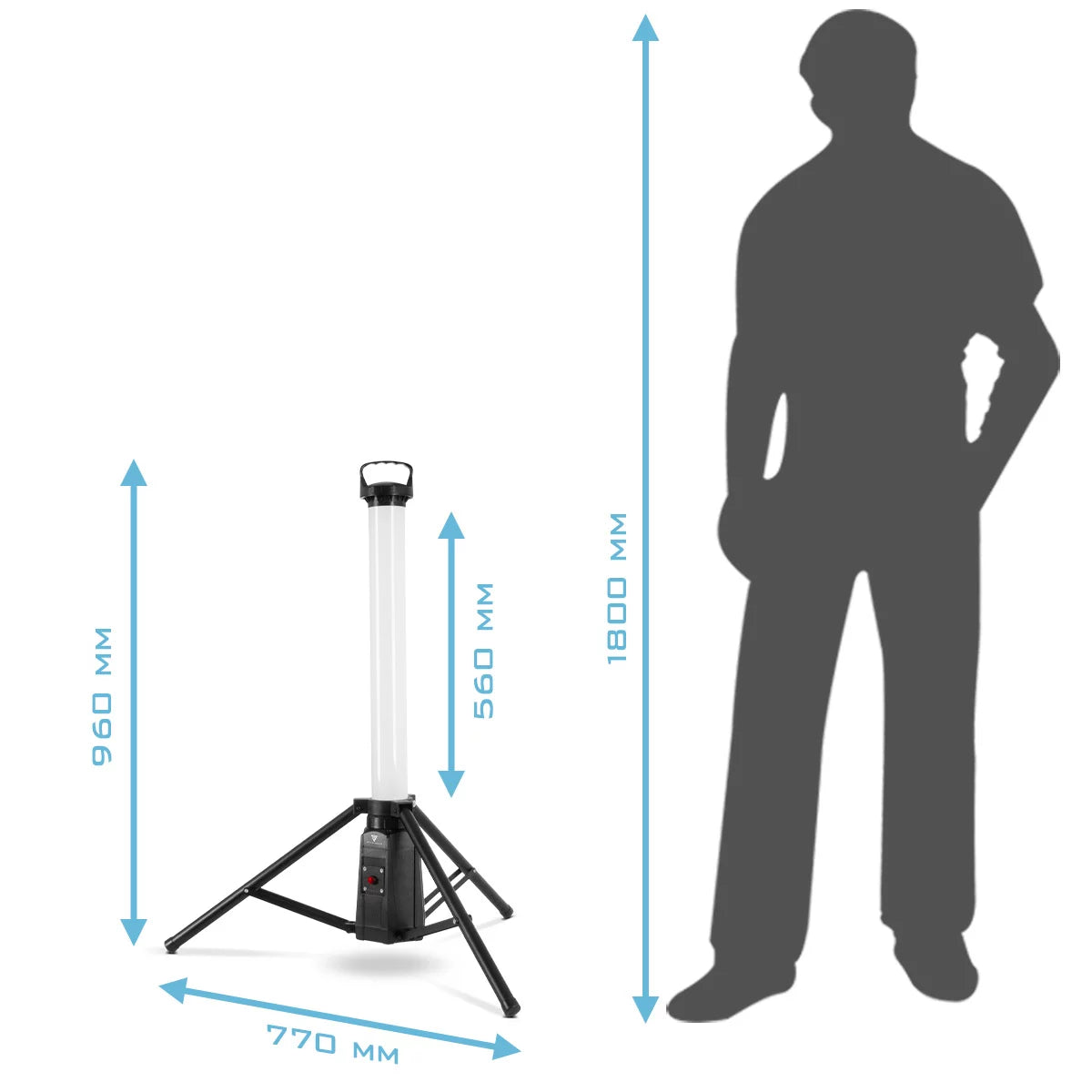 STAHLWERK 360° LED-Turm-Baustrahler TBS-30 ST | 30 Watt | 2.400 Lumen | 6.500 K Tageslichtfarbe | Li-Ion-Akku 7,4 V / 8000 mAh | IP44 | Akku-Arbeitsleuchte