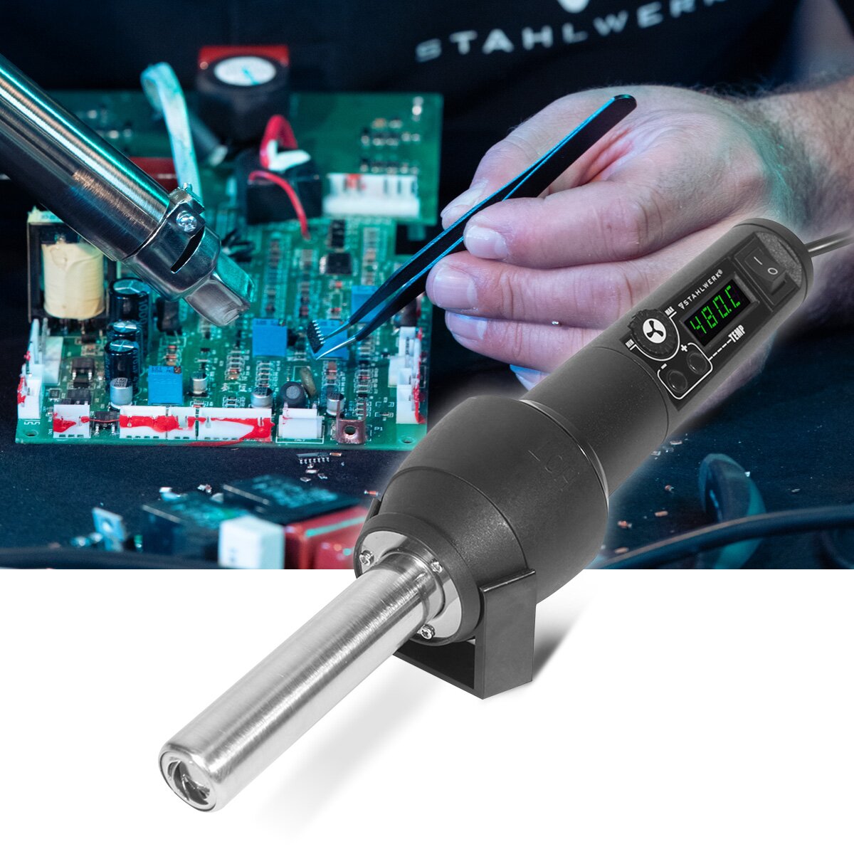 STAHLWERK soldering station hot air blower HLG-480 ST with 700 W and 100 - 480°C soldering device | Soldering iron | Soldering gun | Hot air gun for hot air, soldering, rework and desoldering work