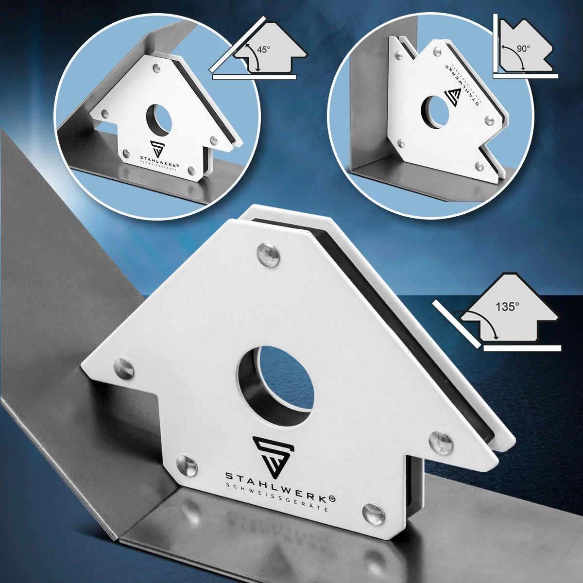 STAHLWERK 4 × angle de soudage magnétique aimant de soudage d'angle magnétique 45° x 90° x 135°, 34 kg / 75 lbs