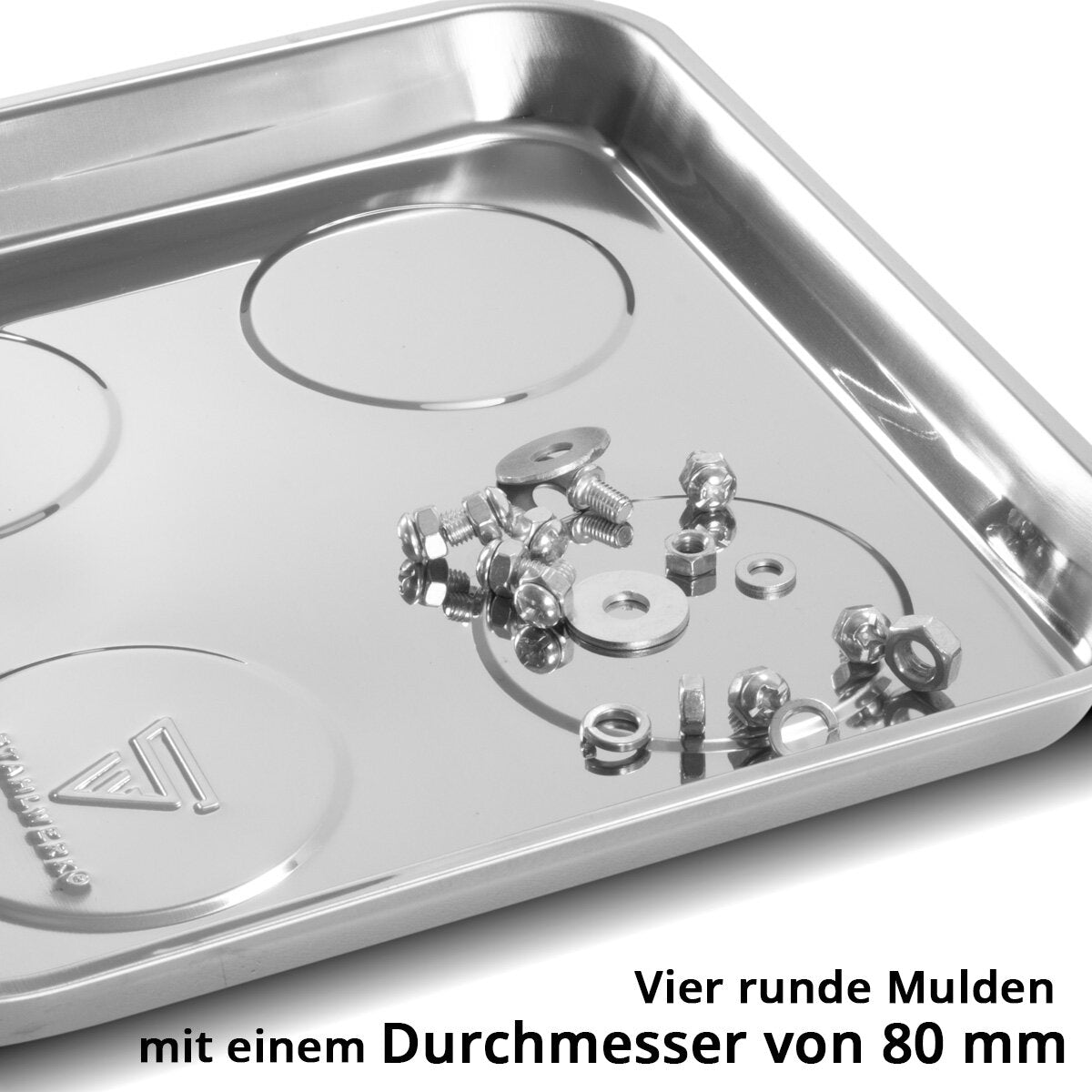 STAHLWERK Magnetschale MS-30 ST 270 x 292 x 30 mm Magnetteller | Schraubenschale | Haftschale | Magnetablage | Magnetische Schale aus Edelstahl mit starker Haftkraft für Schrauben, Nägel und Werkzeuge