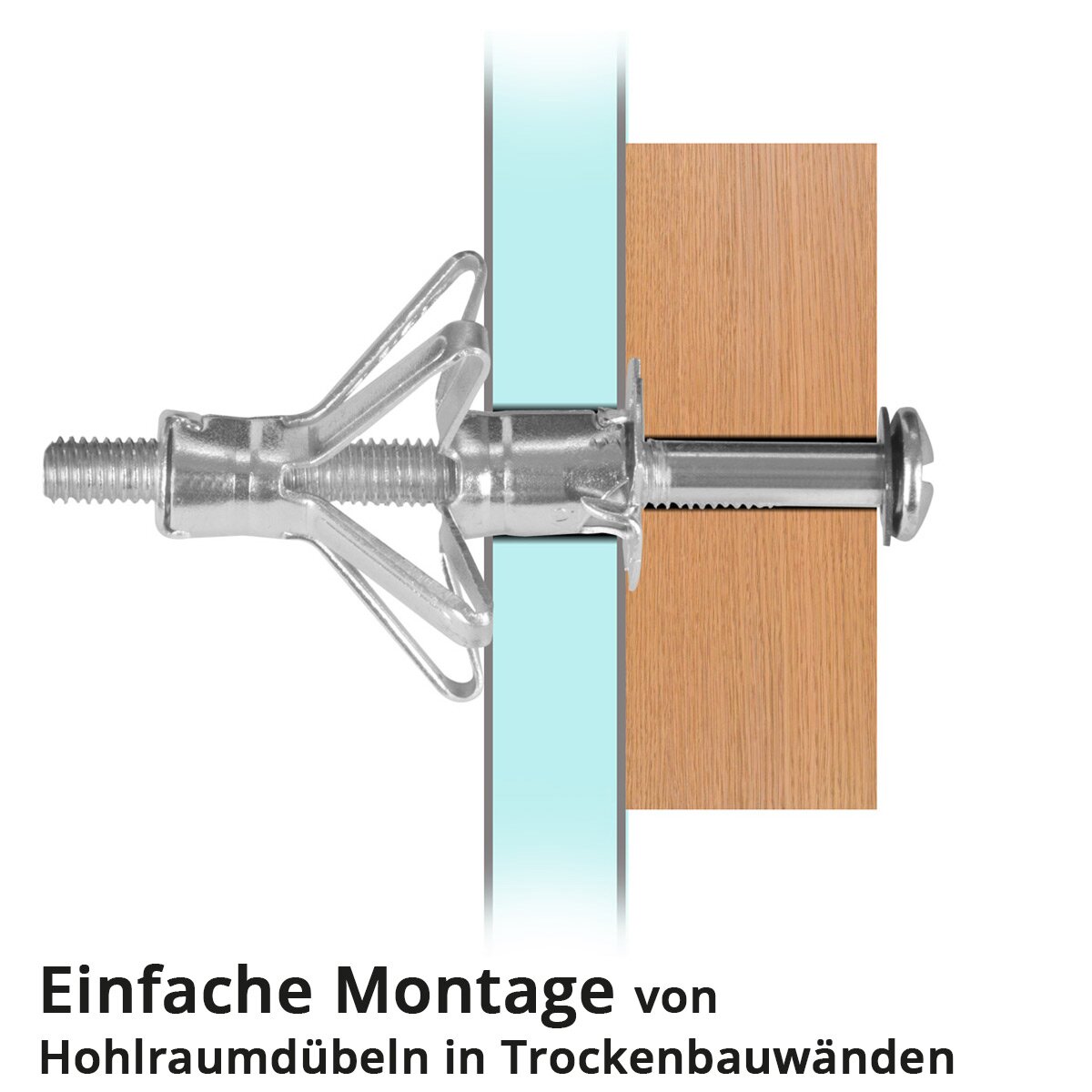 STAHLWERK Metall-Hohlraumdübel 141-teiliges Set M4 x 32 | M4 x 38 | M4 x 46 | M5 x 37 | M5 x 52 | M5 x 65 | M6 x 37 | M6 x 52 | M6 x 65 Metalldübel mit vormontierten Schrauben für Trockenbau-Arbeiten