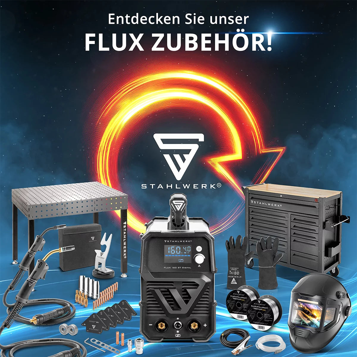 STAHLWERK MIG MAG Premium Schweißdraht - Fülldraht 3er Set E71T-GS Ø 0,9 mm S100/ D100 Drahtrolle mit 0,45 kg / Flux-Fülldraht