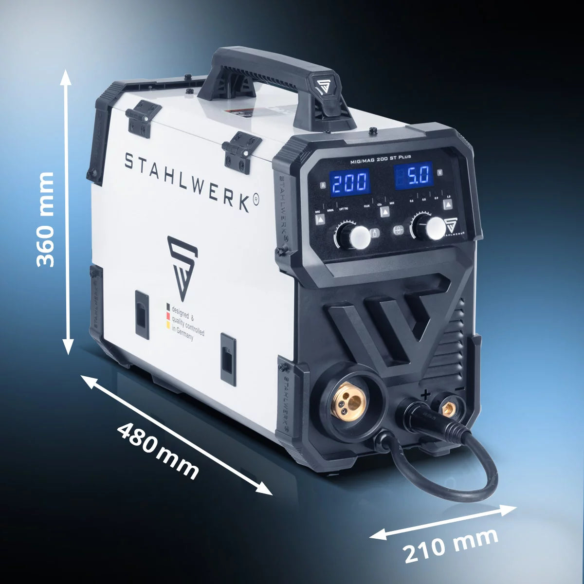 Poste à souder STAHLWERK MIG MAG 200 ST PLUS équipement complet poste à souder au gaz inerte | Onduleur IGBT avec 200 A, dévidoir synergique, FLUX, Lift-TIG et MMA | Fonction ARC