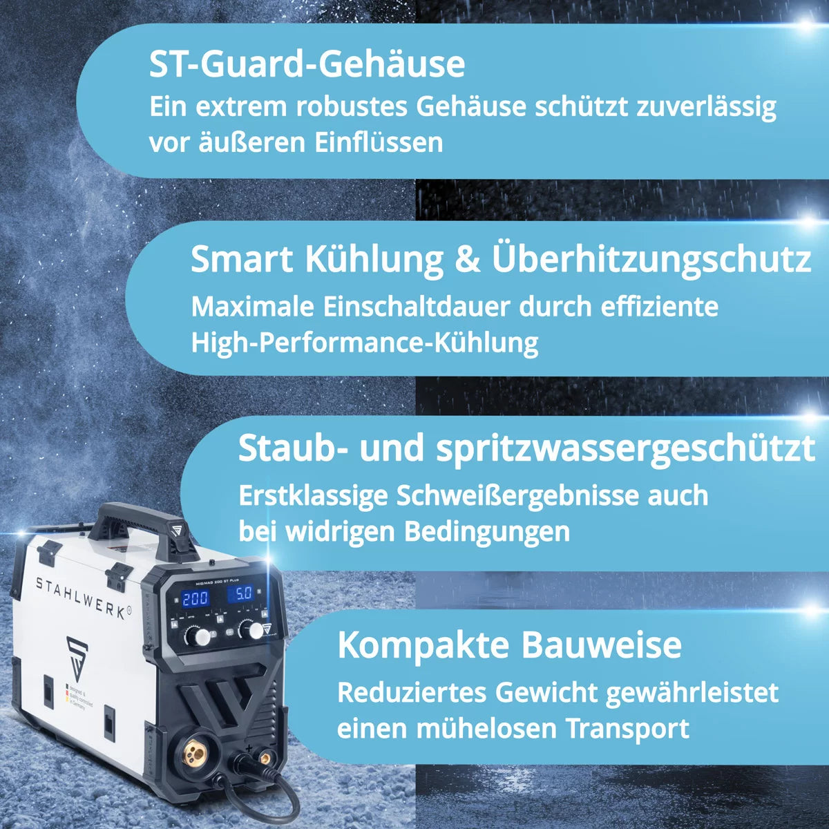 STAHLWERK welding machine MIG MAG 200 ST PLUS inert gas welding machine | IGBT inverter with 200 A, synergic wire feed, FLUX, Lift-TIG and MMA | ARC function