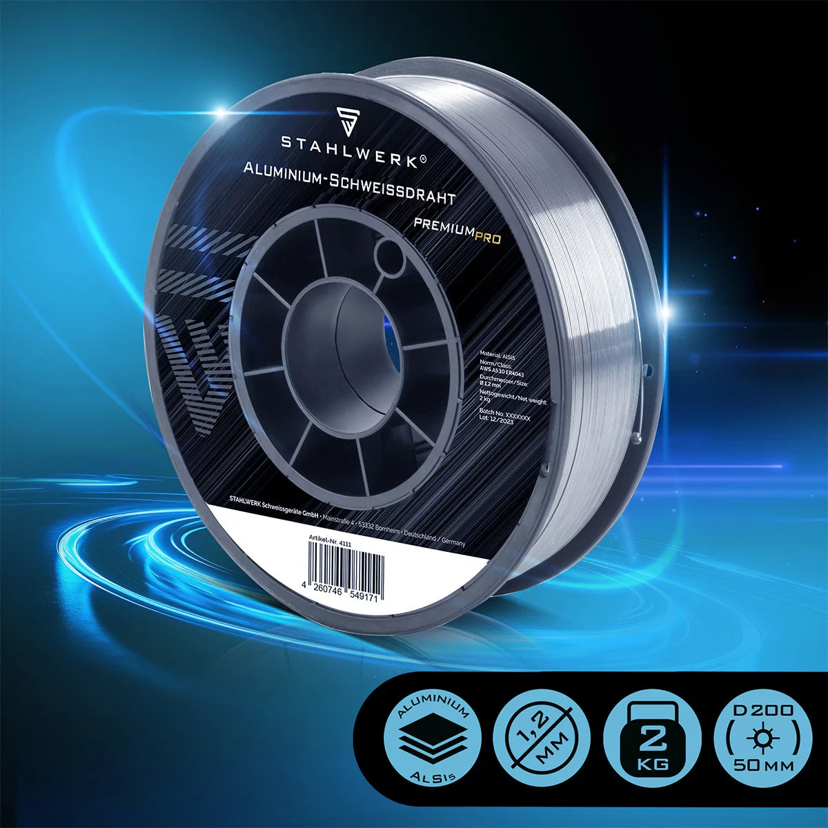 STAHLWERK MIG MAG Premium aluminum welding wire / wire roll ER4043 Si5 1.2 mm S200/D200 2 kg for aluminum welding work with inert gas
