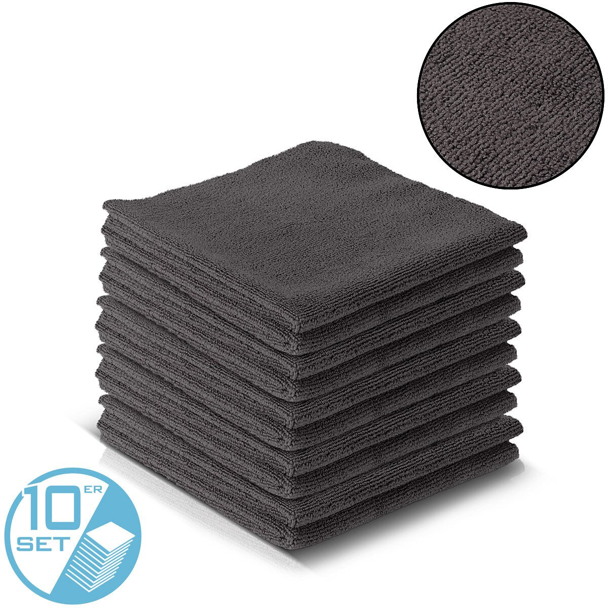 STAHLWERK Mikrofaser-Handtuch 10er Set 40 x 40 cm 300 gsm Trockentuch | Reinigungstuch | Poliertuch | Putztuch | Pflegetuch | Mikrofaser-Tuch | schwarz