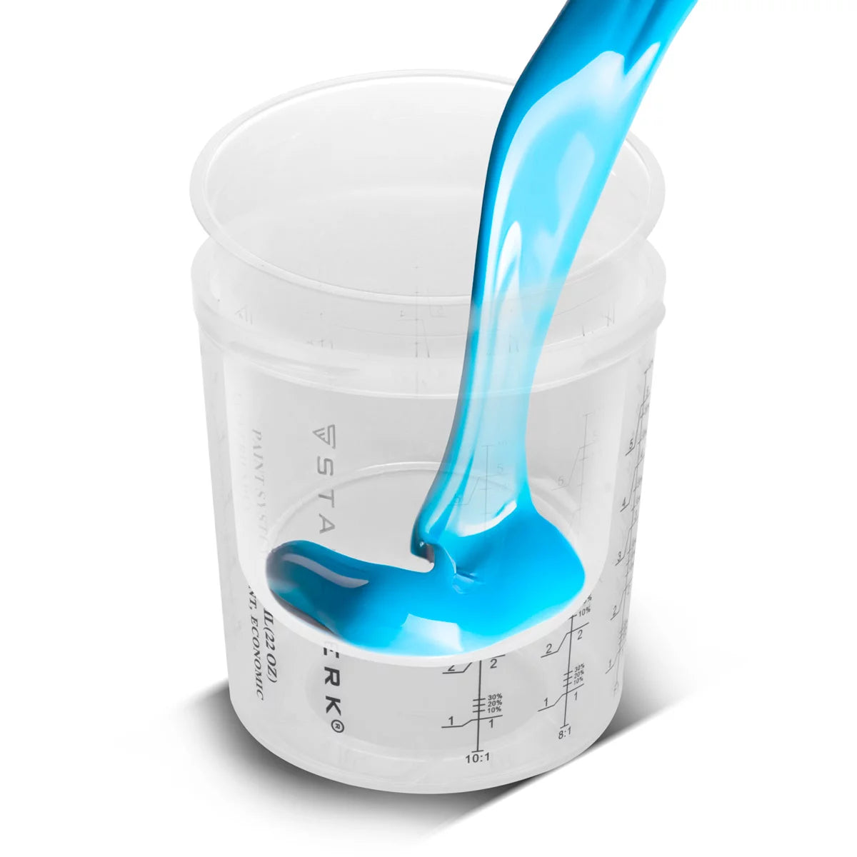 Jeu de gobelets mélangeurs STAHLWERK 25 pièces à utiliser sur les pistolets à peinture | Tasse de mélange de peinture | Tasse de mélange de couleurs | Gobelet doseur jetable de 650 ml pour mélanger et appliquer les peintures