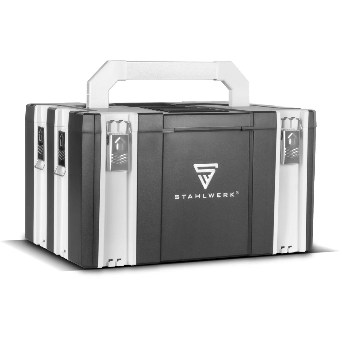 STAHLWERK Toolbox Set | 3 stapelbare Werkzeugkisten | Mobiler Werkzeug-Organizer mit Schubfach und Rollbrett | Flexibles Modul-System mit robusten Sortimentsboxen | Werkzeugtrolley