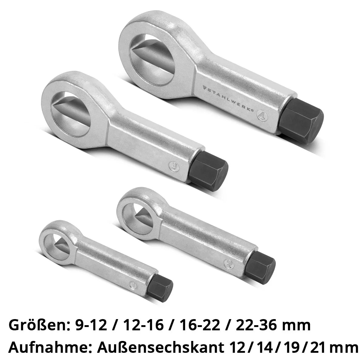 STAHLWERK Mutternsprenger Set 9-36 mm 4-teiliger Mutternsprenger Satz | Mutternlöser | Mutternöffner | Mutternspalter | Werkzeug zum Lösen festsitzender Muttern
