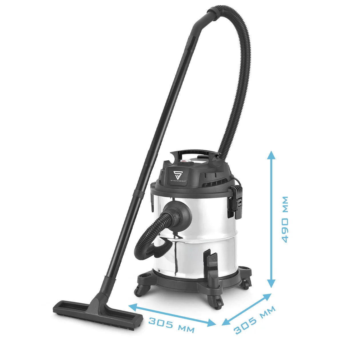 Aspiraliquidi STAHLWERK VCL-1200 ST | Aspirapolvere da officina da 1200 W con contenitore in metallo da 20 l | Funzione scuoti-polvere e soffiaggio | Aspiratore industriale compatto per officine, garage e cantieri