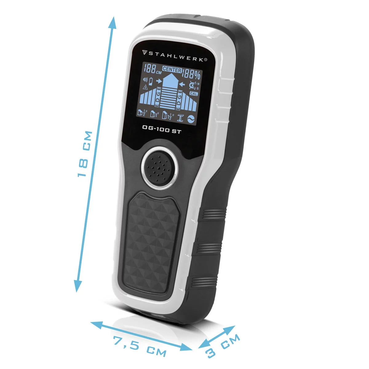 STAHLWERK Ortungsgerät OG-100 ST Wandscanner, Metalldetektor, Leitungssucher, Bolzendetektor, Kabelsuchgerät, Wanddetektor zum Orten von Stromleitungen, Metallobjekten oder Balken in Wand und Decke