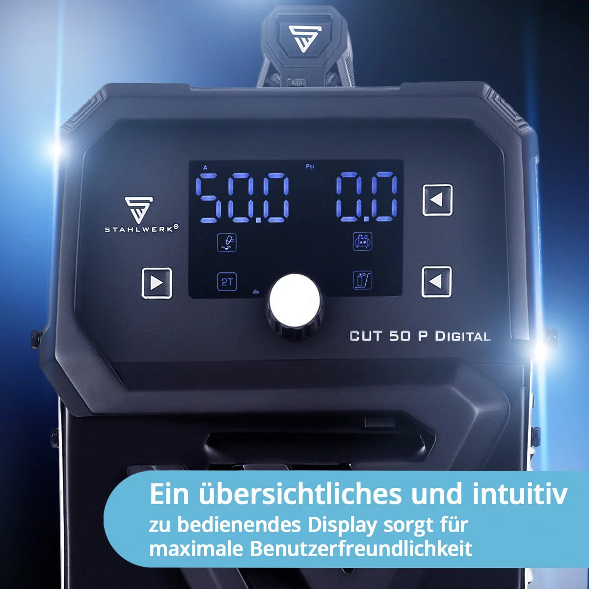 STAHLWERK Plasmaschneider CUT 50 P Digital | 50A Inverter-Plasmaschneider | Blowback-Zündung | Digitalanzeige | THC-Schnittstelle für CNC | Schneidleistung bis 20 mm | Plasma Cutter mit 2T/4T-Funktion