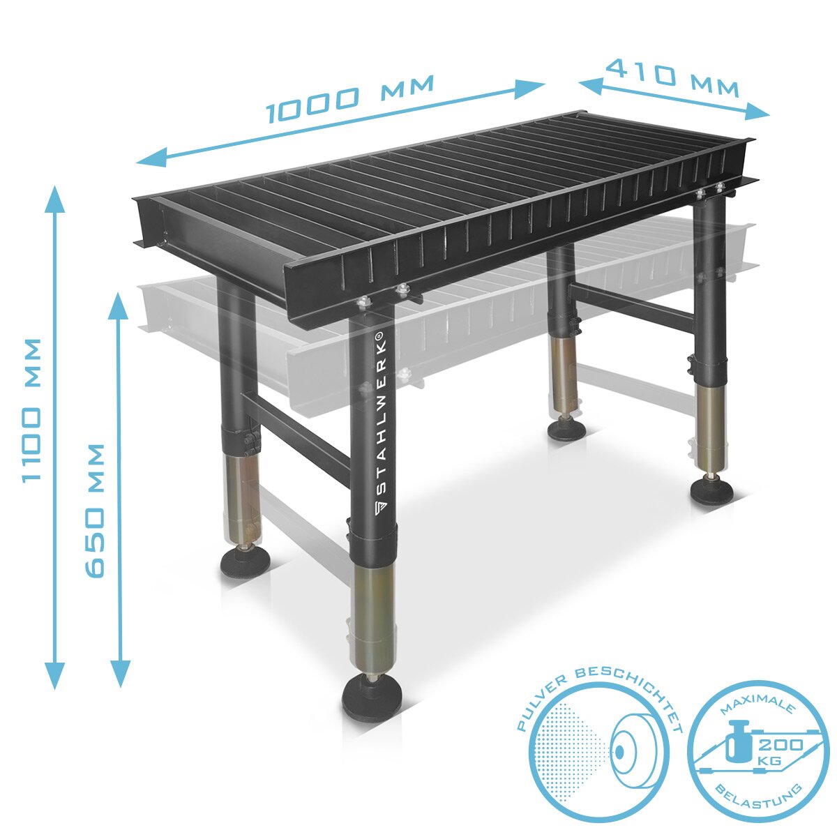 STAHLWERK plasma cutting table PCT-1000 ST 1000 x 410 mm height-adjustable plasma table | powder-coated CUT workbench for professional plasma cutting