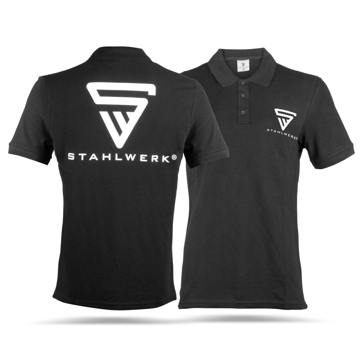 Polo STAHLWERK talla XL polo negro de manga corta con logo estampado confeccionado en 100% algodón