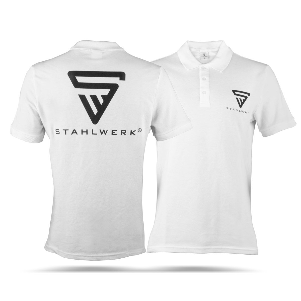 STAHLWERK polo shirt size L white short-sleeved polo shirt with logo print made of 100% cotton
